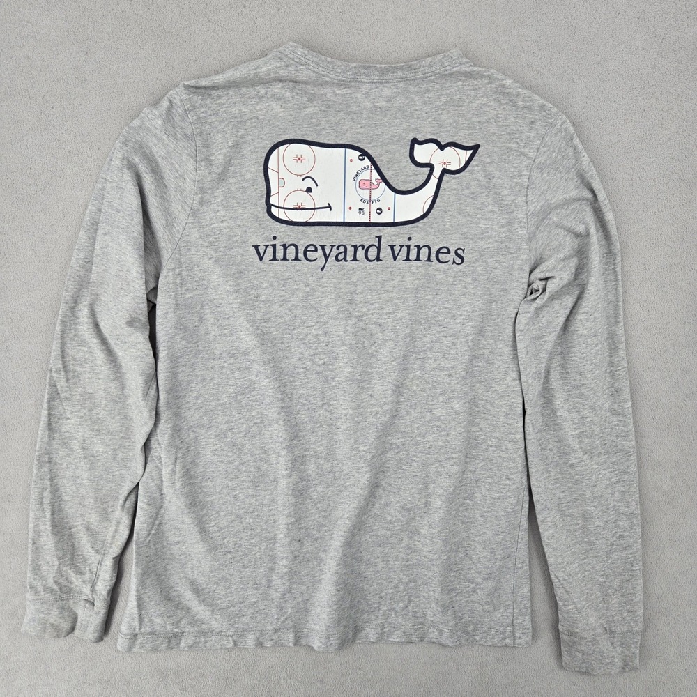 Vineyard Vines Boys XL Gray Long Sleeve Hockey Rink Whale Pocket T-Shirt 3V0593